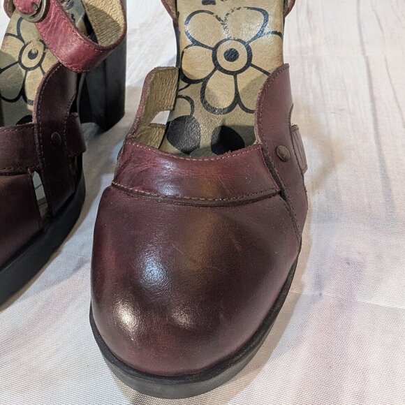 Fly London Red Maroon Leather Heeled Mary Jane Sandals Size 37 - Picture 8 of 10